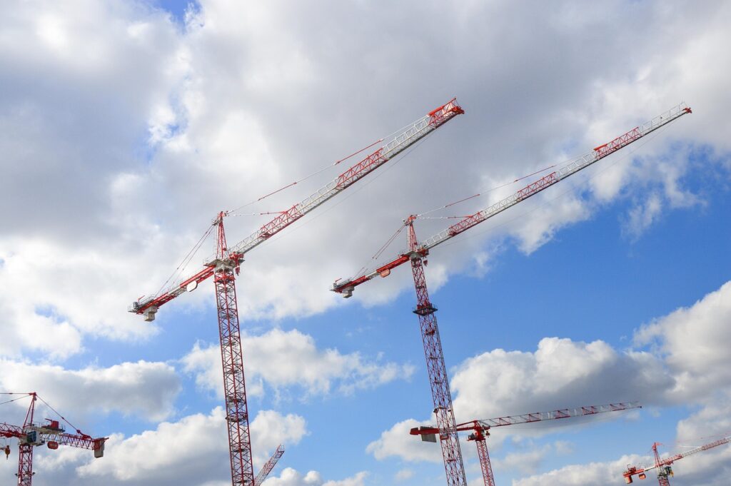 cranes, works, project, building, sky, real estate, nature, construction site, btp, development